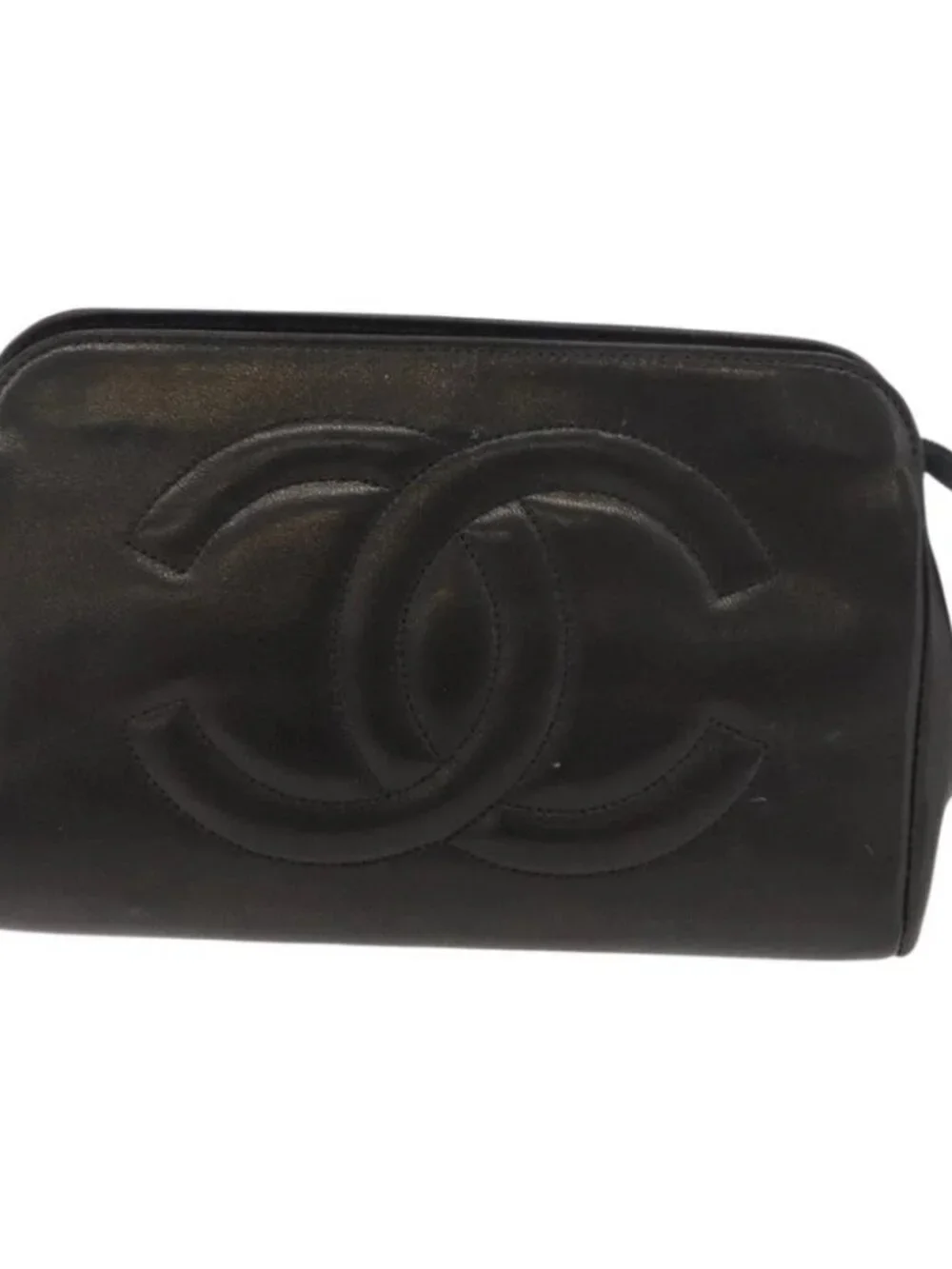 CHANEL Pouch Lamb Skin Black Gold CC Auth bs35075